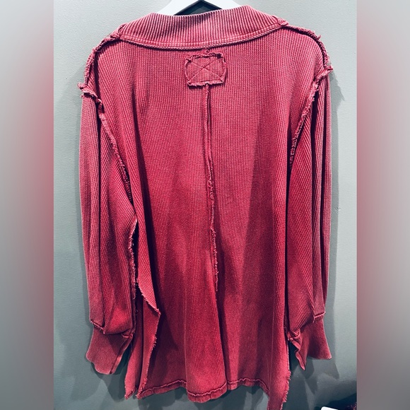 Women’s Free People Asher Thermal Oversized V Neck Knit Top Raw Edge Detail Sz M - Picture 5 of 5